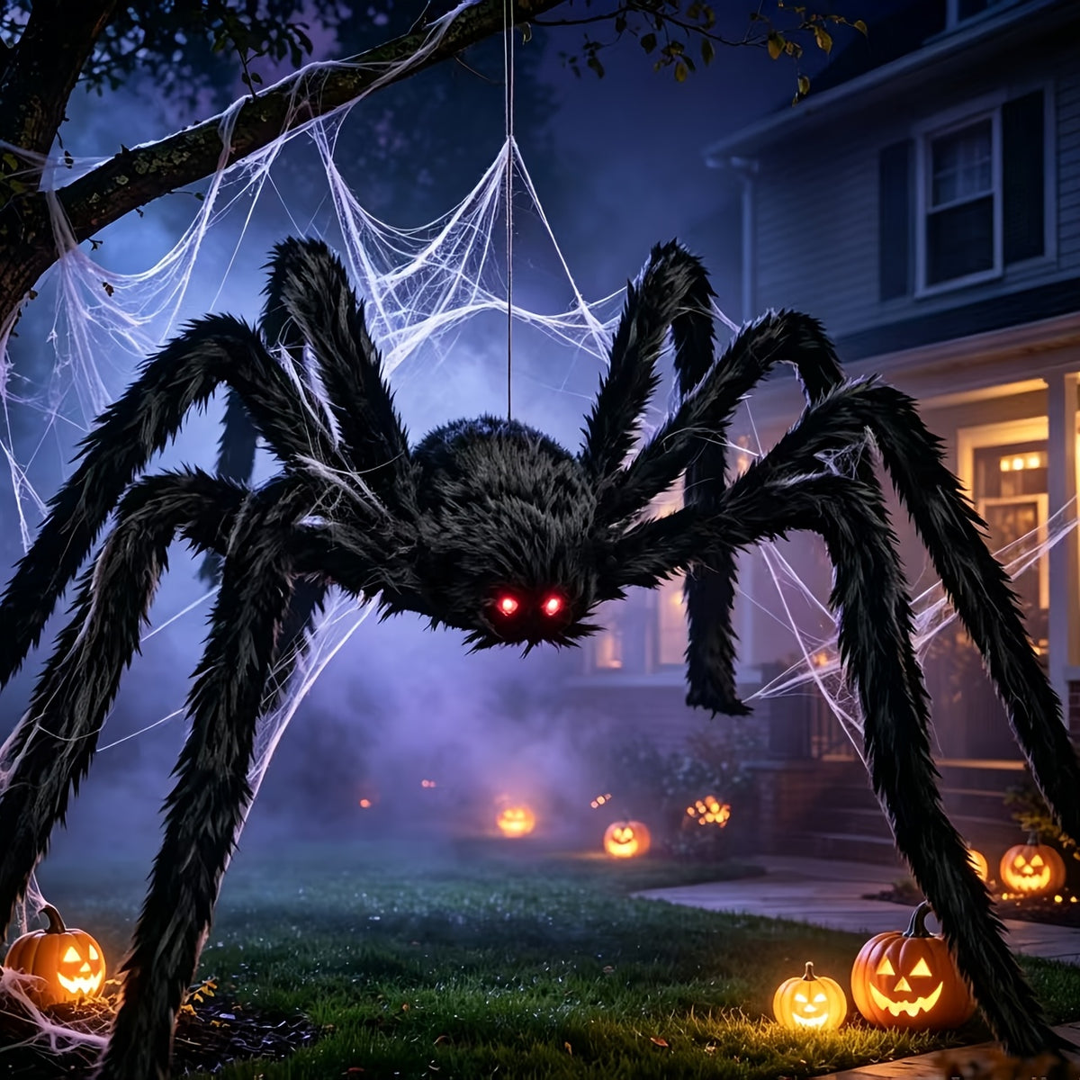 Halloween Outdoor Decorations, 6.56ft Giant Realistic Scary Black Spider for Halloween, with Bendable Legs & Soft Body, for Halloween Props, Halloween Home Decor, Fall Decor, Halloween Yard Decorations, Skeleton Life Size, Haunted Houses, Parties