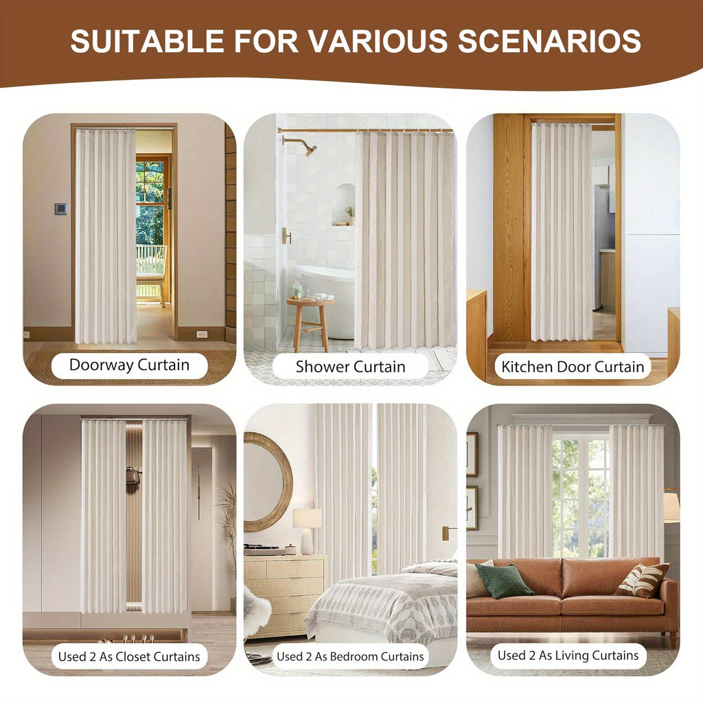 1pc Foldable Door Curtain, No-Rods Partition Privacy Waterproof, with Hook Attachment And Binding, All Season Available Bathroom