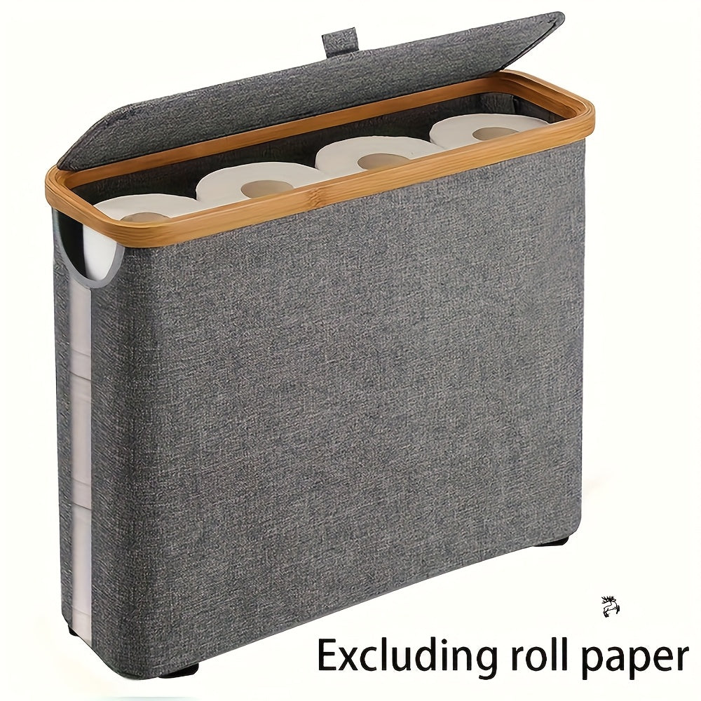 Bamboo Toilet Paper Holder with Lid - Foldable Bathroom Storage Box, Independent Organizer That Can Hold 12 Rolls of Toilet Paper, Toilet Paper Storage Container Random Color