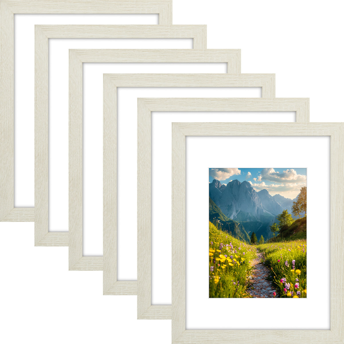 6 Packs 6x8/8x10/9x12/11x14/16x20 Picture Frames Set, Engineered Wood Gallery Wall Frame Set with Plexiglass - Wall Mounting or Tabletop Display