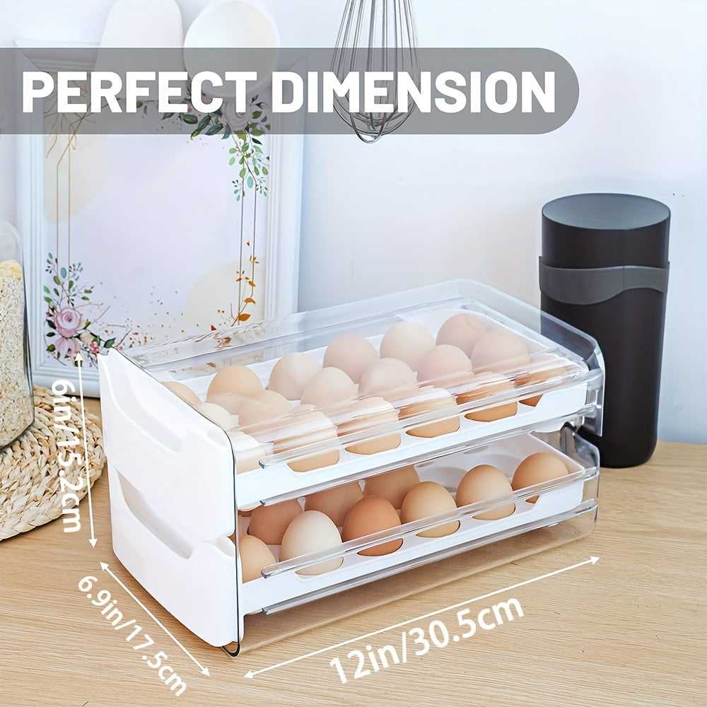 Egg Holder for Fridge, 2 Layers Fresh Egg Storage Container Organizer Bin, Each Layer Could Hold 18 Eggs, Clear Stackable Plastic Egg Tray with Handles, for Fridge, Kitchen, Home, 12X 6.9X 6 Inches, for Halloween And Christmas