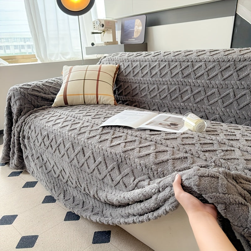 1pc Modern Jacquard Shu Velveteen Sofa Throw Cover - Pet Friendly Slipcover with Soft Plush Feel - Machine Washable, Non-Printing Single Piece Couch Protector for Home Decor - Fits Armchair to 4-Seater Sectional Sofas