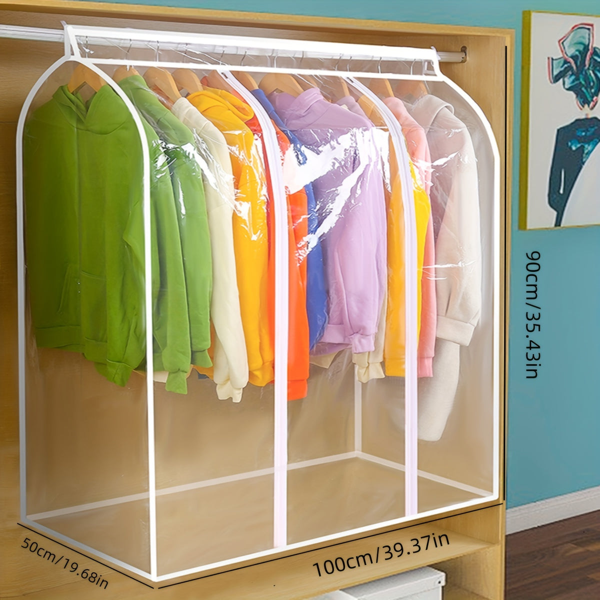 1pc Extra Large Clear Hanging Garment Bag - PVC Zipper Closure Dustproof Closet Organizer for Coats, Suits, Dresses | Sealed Wardrobe Protector for Dorm, Bedroom Storage (Frame Not Included), Bedroom Wardrobe Accessory | Transparent Design | Durable