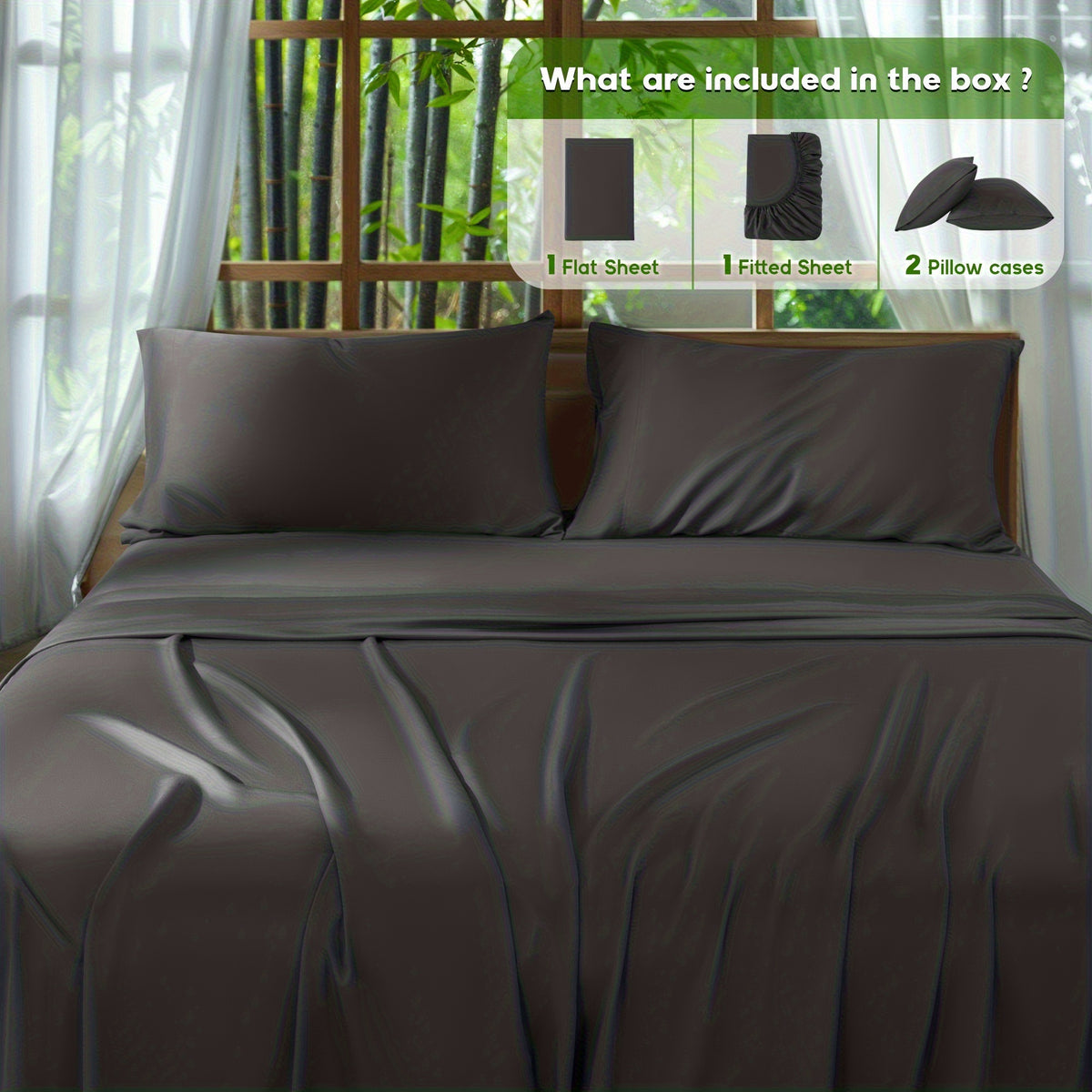 4pcs 2000 Thread Count Cooling Bamboo Bed Sheets Set, Breathable Soft Hotel Bed Sheets with 16" Deep Pocket, Wrinkle & Shrink Resistant, Includes Fitted Sheet, Flat Sheet & 2 Pillowcases, All-Season Luxury Bedding for Hot Sleepers