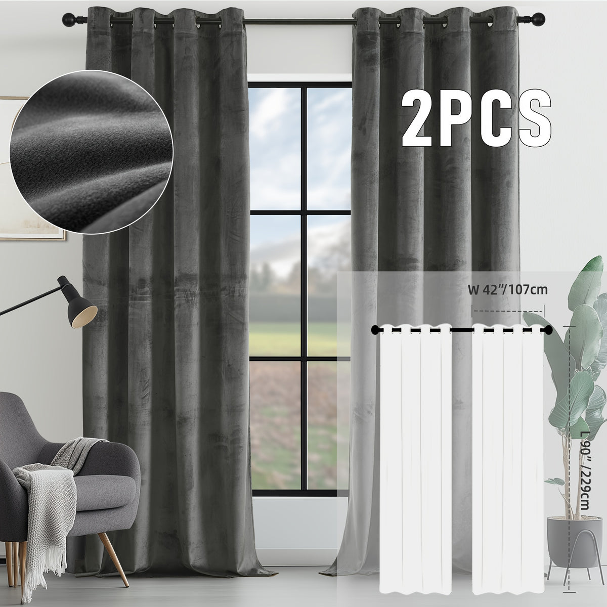 2pcs Velvet Room Darkening Curtains | Vintage Soundproof and Thermal Insulated, Elegant Soft Velvet Grommet Top Curtains for Living Room and Bedroom, Unlined, Solid Color, Fashionable Valentine'S Day Décor