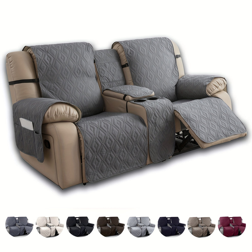 4pcs/set Loveseat Recliner Cover with CenterConsole|100% Waterproof Pet Coverfor Dual Recliner with Straps Design|Split Reclining Loveseat Cover Furniture Pet Protector, Valentine's Day Home Decorations