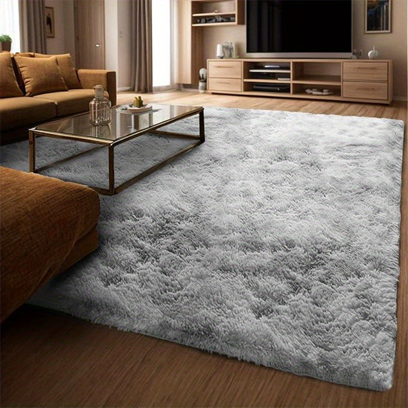 Rectangular Plush Area Rug, 62.99 x 90.55 Inch Soft Fluffy Carpet in Grey and Tie-Dye Colors for Living Room Sofas and Cozy Bedroom Decor