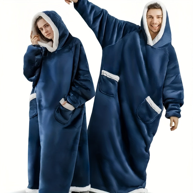 1pc Oversized Blanket Sportswear Super Soft And Warm Winter Giant Adult Wearable Blanket Hooded Jacket, Thick And Warm Hoodie Jacket Ultra Long Wearable Blanket Women'S Men'S Pocket Lazy Dress