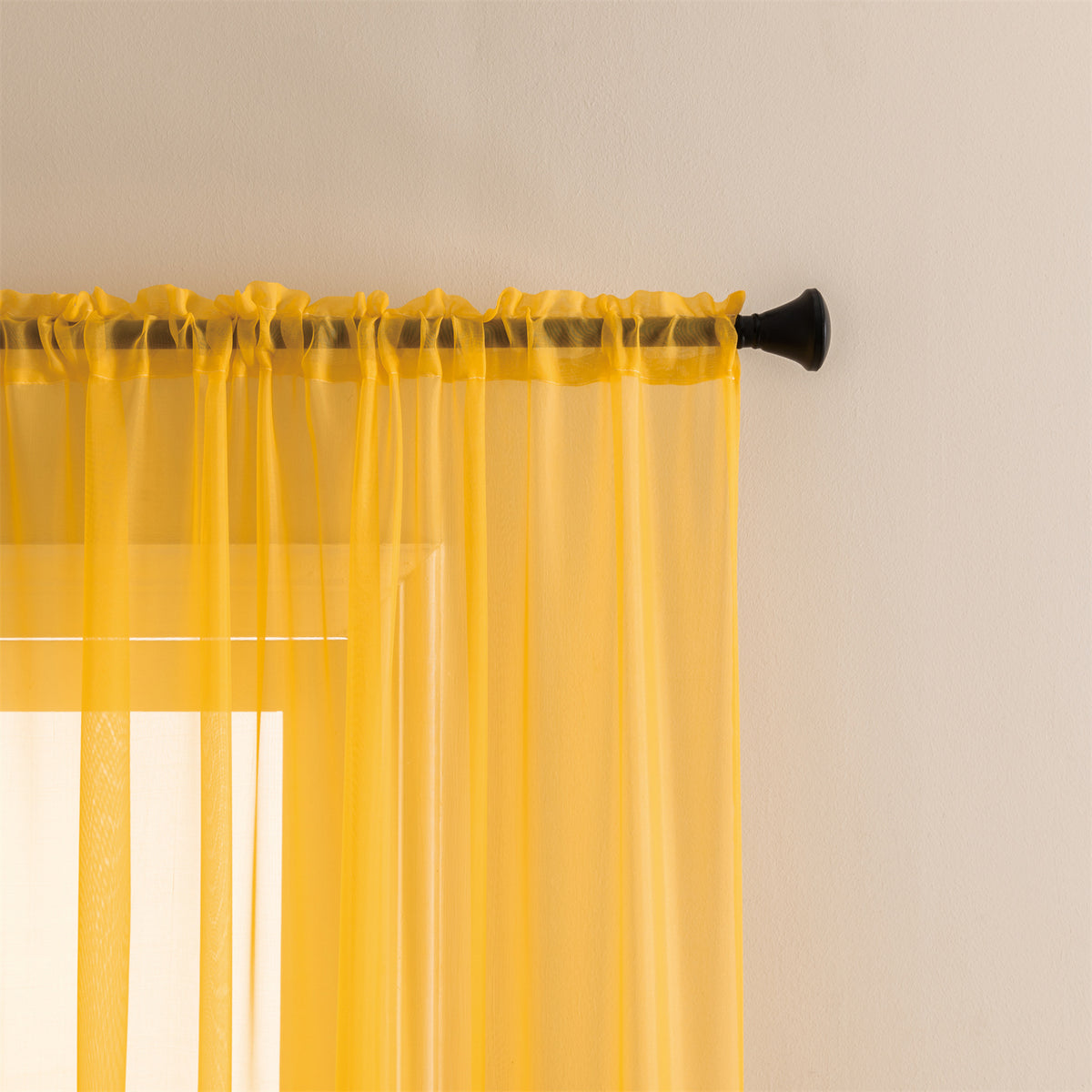 2 Panels Basic Modern Sheer Curtains - Rod Pocket Design Light Filtering Privacy Simple Design Window Drapes for Living Room, Bedroom, and Modern Home Decor Available in Red/Green/Blue/White/Black/Khaki/Yellow