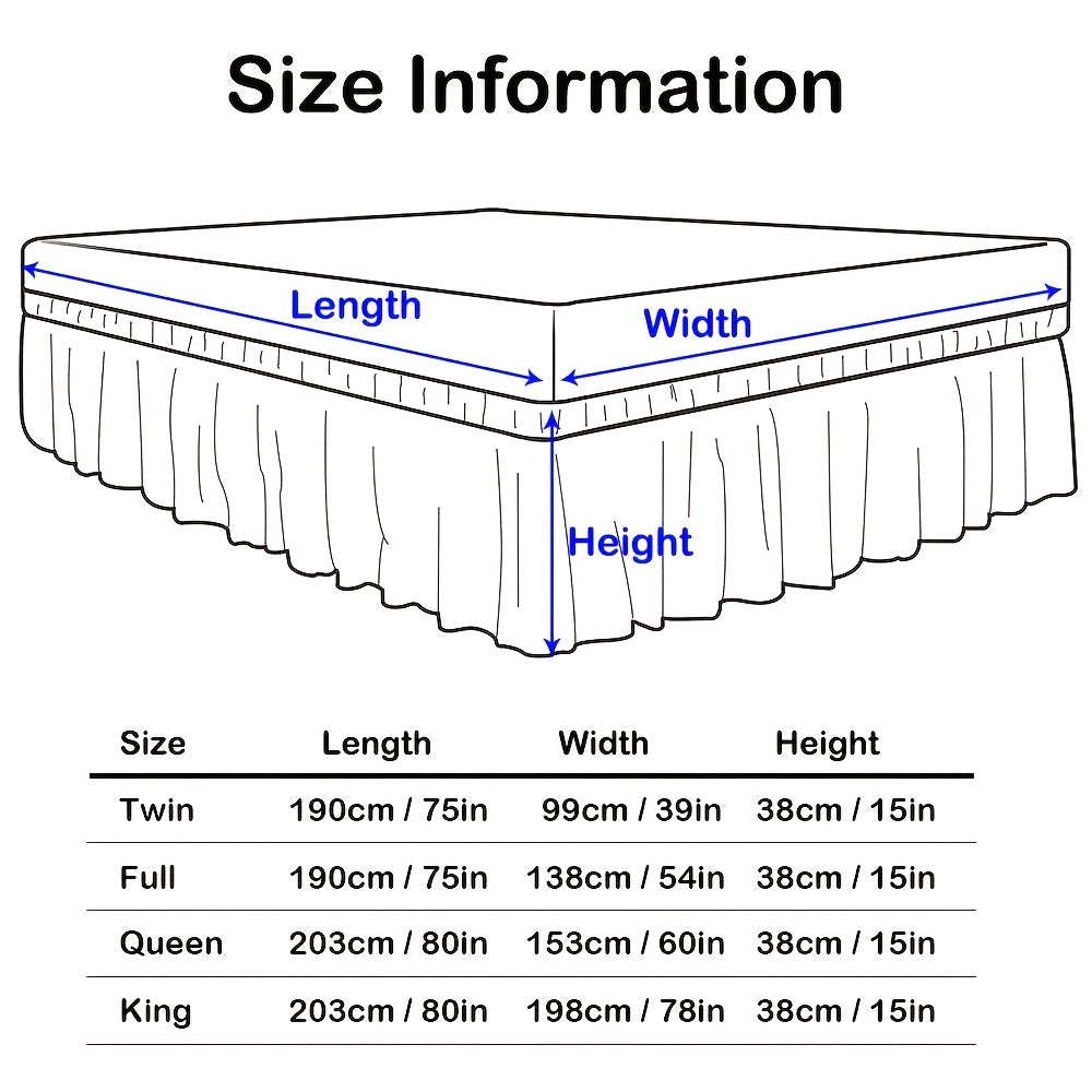 Leafy Sleep Elastic Bed Ruffle, Easy Wrap Around Ruffle, Microfiber Bed Skirt with Adjustable Elastic Belt 15 Inch Tailored Drop, Hotel Quality Bed Skirt, Fade Resistant, Easy Fit, Machine Washable