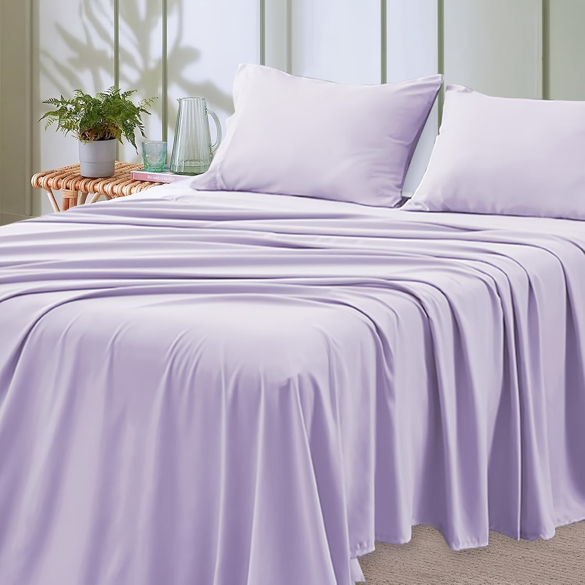 4pcs Queen Size Luxury Hotel-Grade Bed Sheet Set - 2000TC Ultra Soft & Breathable Microfiber with 14" Deep Pocket, Shrinkage & Fade Resistant, Lavender Elegant Deep Pocket Fitted Sheet, Flat Sheet & 2 Pillowcases for Mattresses, All-Season Easy Care Beddi