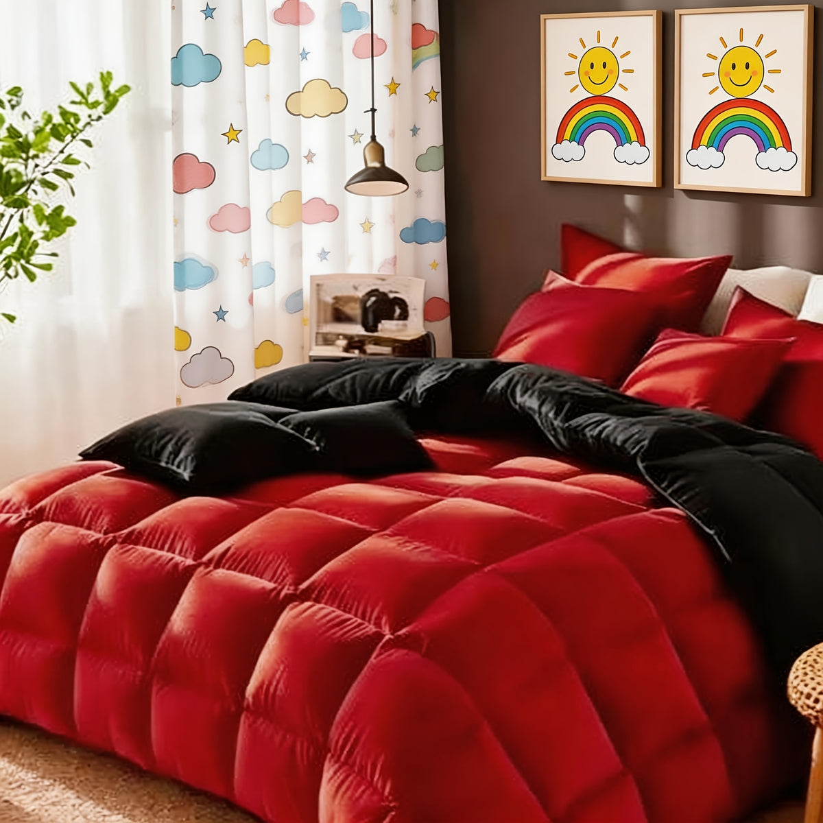Cosybay 7pcs Luxury Color Bed Comforter Sets, Bedding Comforter Sets Queen Size, 4 Pillowcases, King Size Comforter Sets, Flat Sheet, Bedding Sheet, Quilt Set, Home Bedroom & Hotel & School & Travel & Outdoor, Valentine's Day Bed In A Bag, Kid's Bed