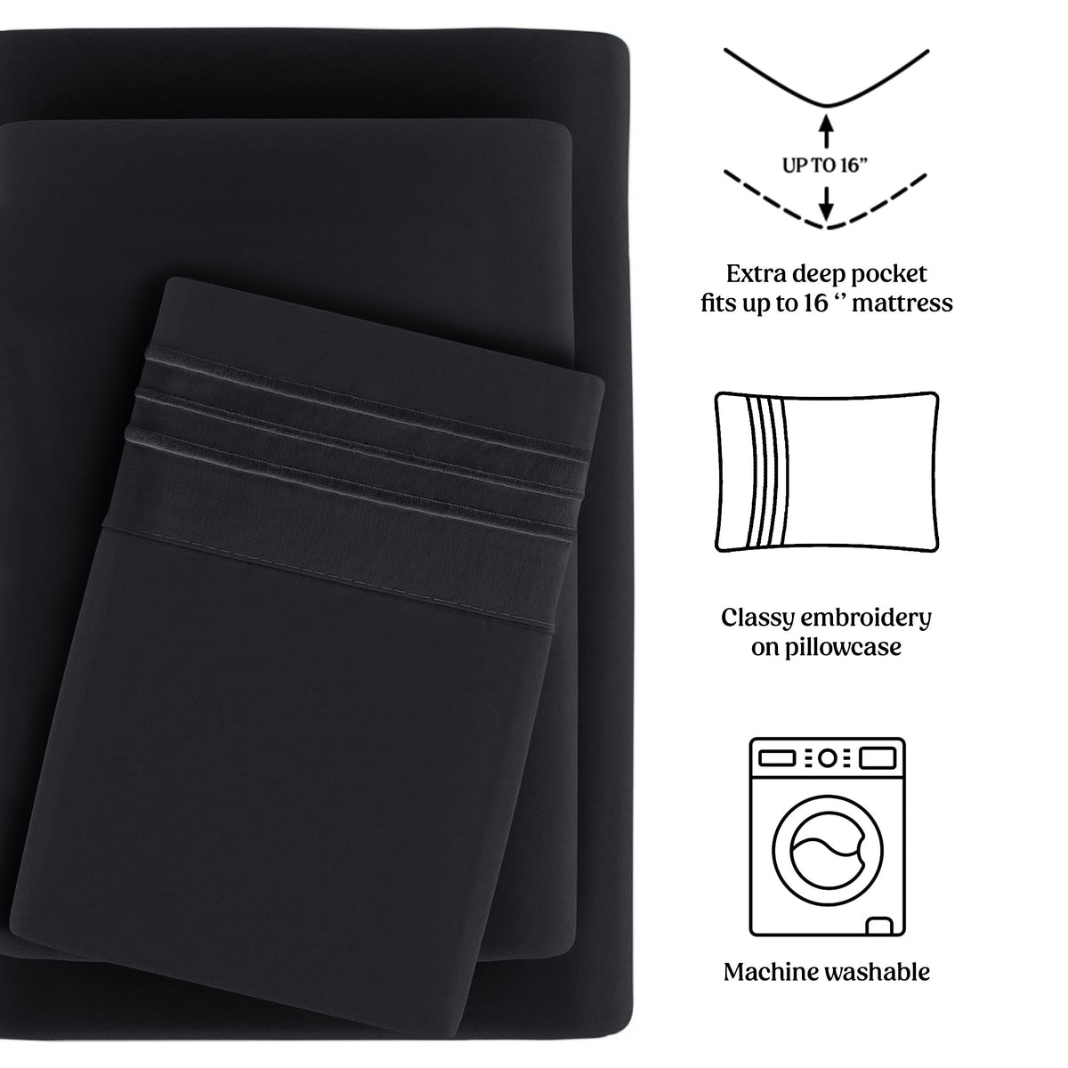 Lux Decor 4 Pieces Solid Bedsheets - 1800 Series Stylish Comfy Bedding Sheet Set - Hotel Luxury Skin Friendly Cooling Sheets & Embroidered Pillowcases Without Filler - Classic Collection With 16 Inches Deep Pocket Room decor - Shrinkage & Fade Resistant