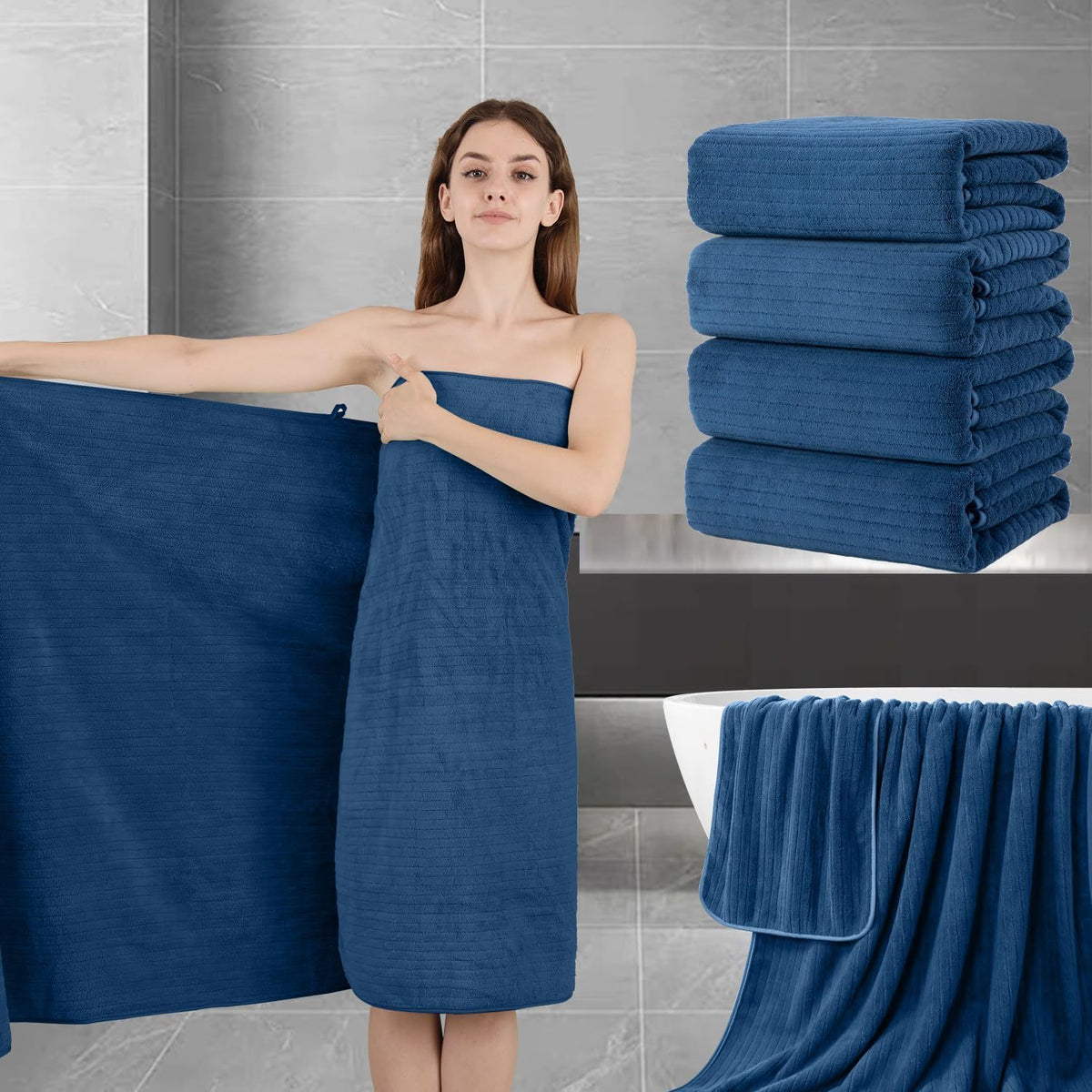 4 Pack Extra Large Bath Sheet, 35"x70" Inch Ultra Soft Fluffy Towel, Oversized Bath Towel Set, Premium Microfiber Bathroom Towel Set Highly Absorbent Quick Dry Shower Towel for Bathroom, Hotel, Spa