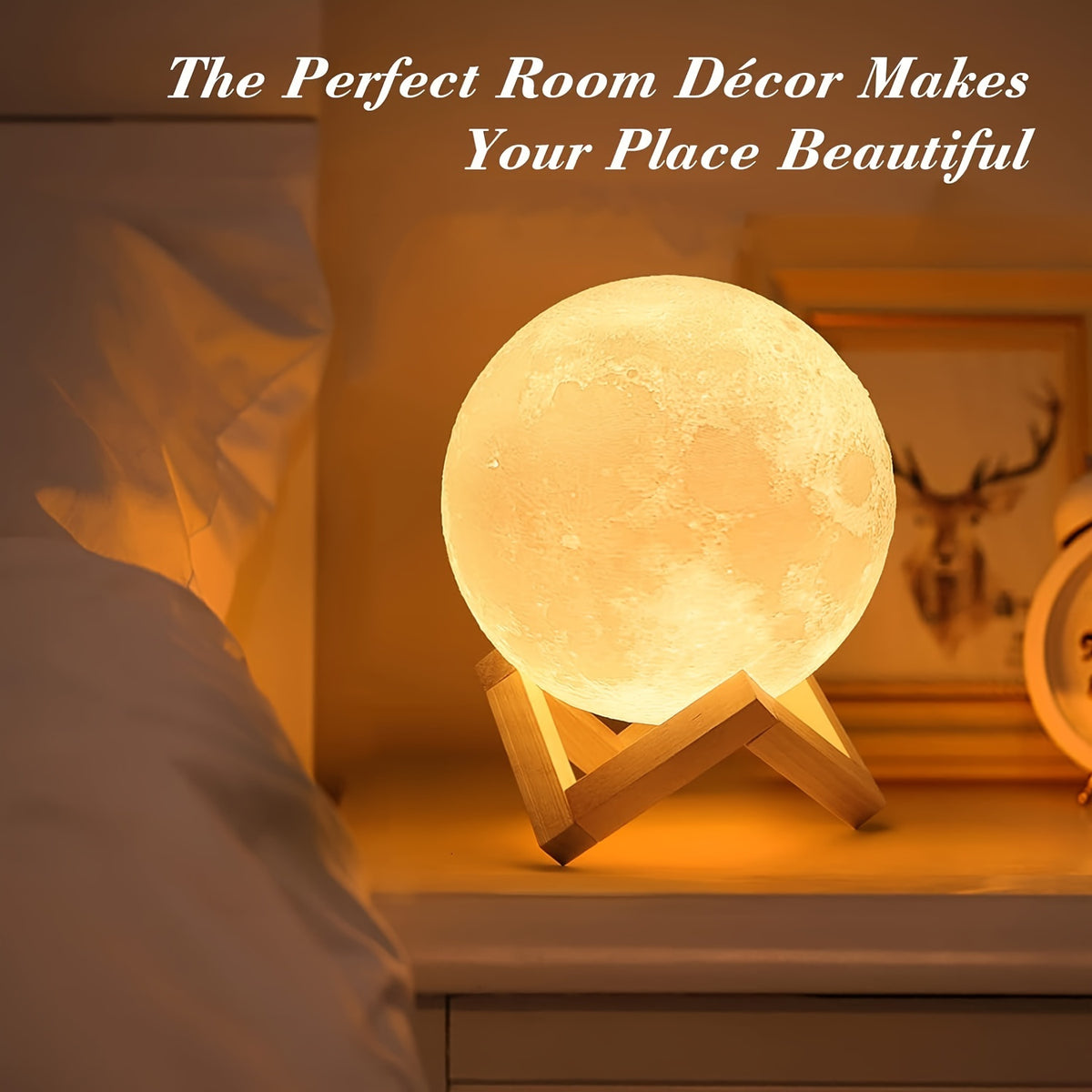 LED Moon Lamp with Remote, 6.1-Inch 3D Printed 16-Color RGBW Night Light with Wooden Stand and USB Power for Bedroom Decor and Birthday Gifts