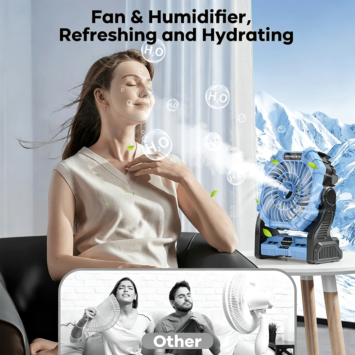 20000mAh Rechargeable Camping Fan, Basic/ Misting/ Solar Panel Options, 4 Speed Settings, RGB Mood Lighting, Tent Hook, Phone Charging, Portable Outdoor Fan For Camping, Sports Events, Power Outages & Construction Sites