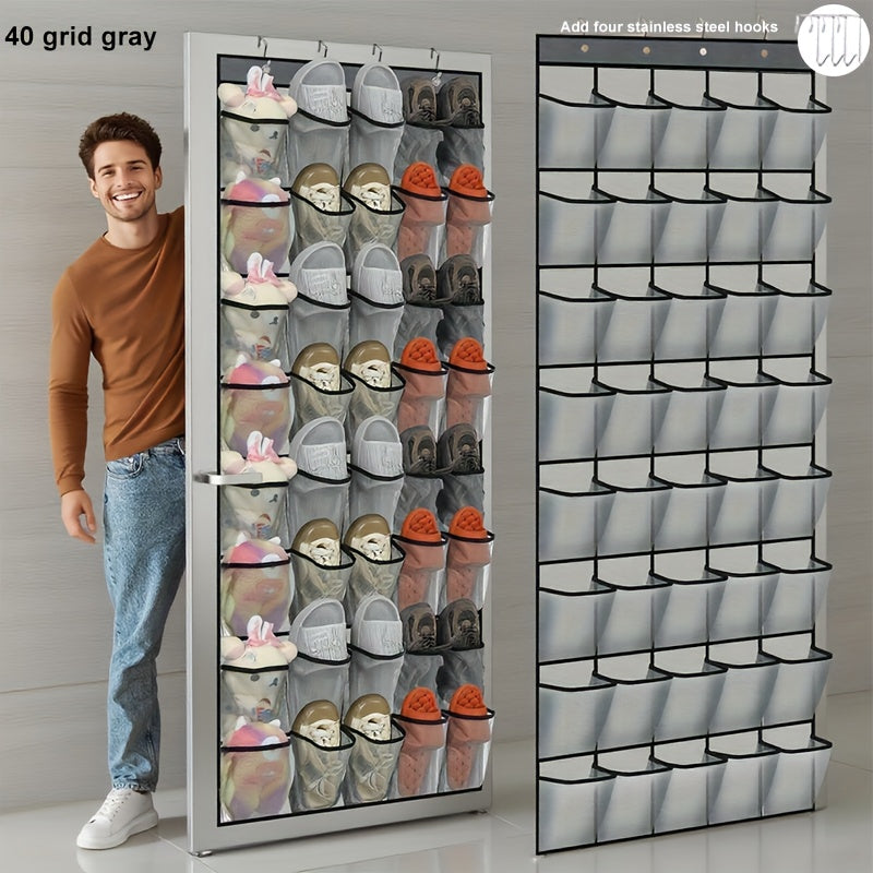 40 Pocket Door Hanging Organizer with Slip Hooks - Heavy Duty Fabric Mesh Storage Locker for Shoes, Cruise Ship Essentials, Doors and Utility Room Organizations - Space-saving Door/ Wall Hanging Organizer with 40 Clusters, Durable and Easy