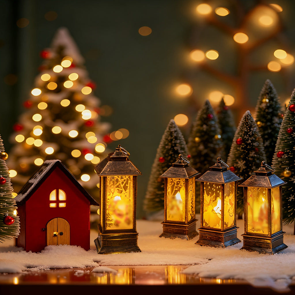 4pcs Set of Festive Christmas Mini Lanterns with Candle Effect Fairy Tale Creators-Santa Claus, Snowman, Reindeer, And Angel, Indoor Decoration, Dry Cell Battery Powered, The Perfect Choice for Festive Home Decoration And Christmas Decorations