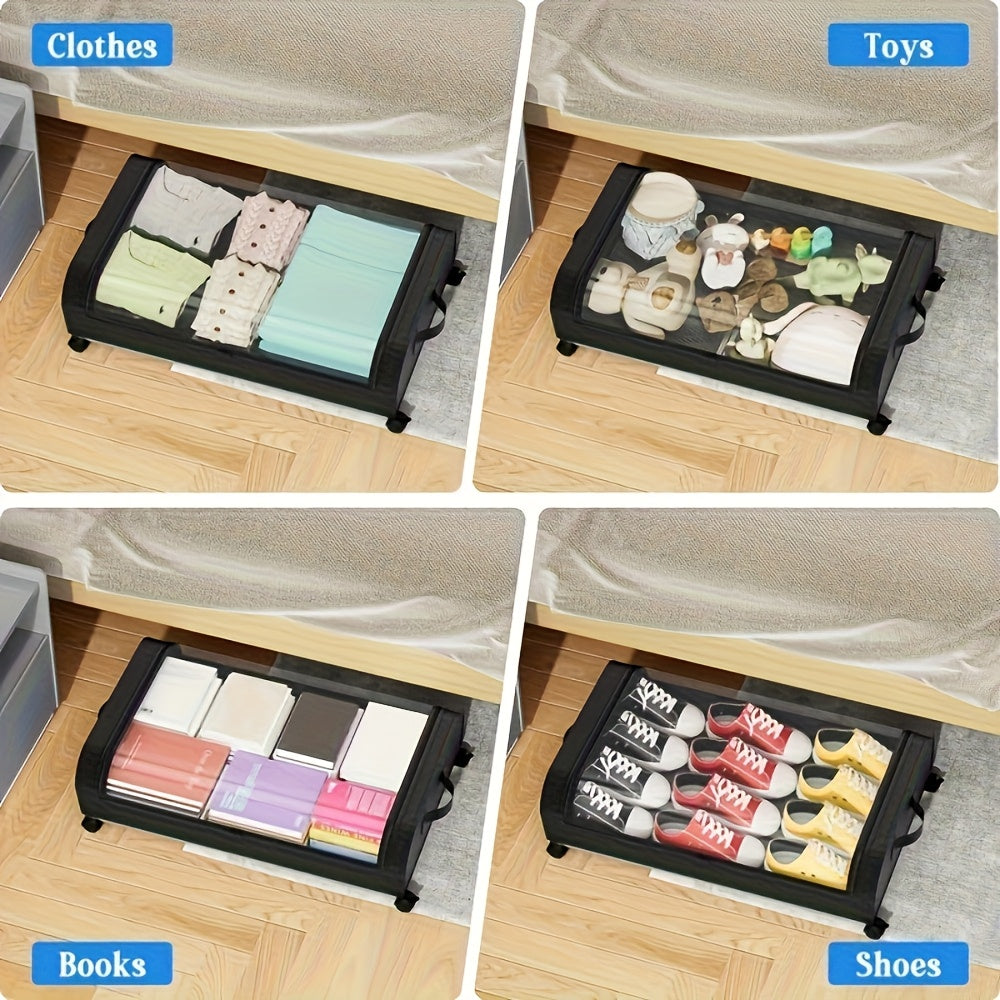 2 Pack Rolling Underbed Storage Box, Under Bed Storage Bins, Under Bed Shoe Rack Organizer, Rolling Underbed Metal Drawer for Clothes, Blankets, Shoes,, Books, Bedding, Under-Bed Storage