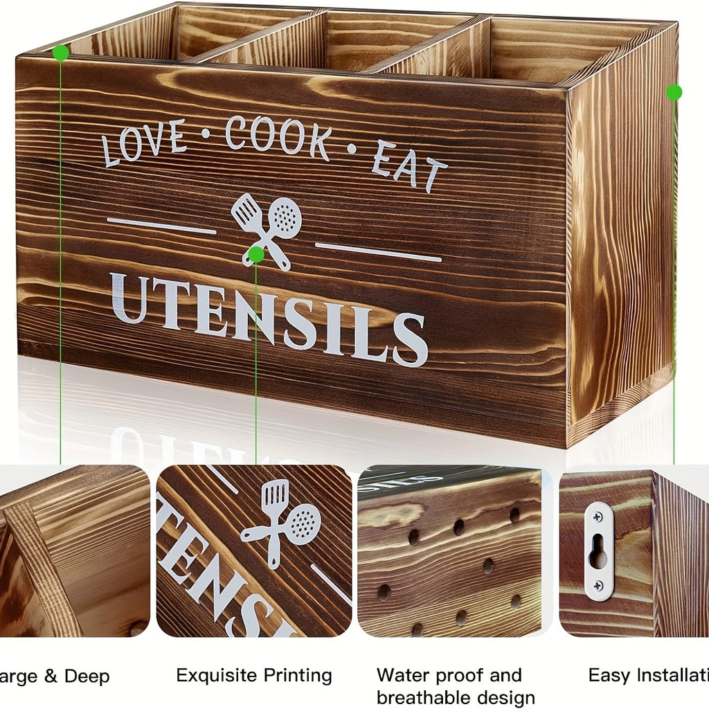 1pc Desktop Tableware Storage Box - Organize Kitchen, Bedroom, Desk With Grids, Wooden Chopsticks Sorting, Finishing Shelf, And Multi-Purpose Household Storage Solution - Perfect New Year Spring Festival Gift Supplies