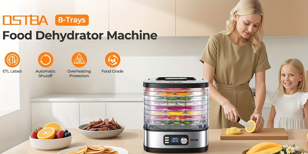 Food Dehydrator Machine Adjustable Temperature & 72H Timer, 5-Tray Dehydrators for Food And Jerky, Fruit, Dog Treats, Herbs, Snacks, LED Display, 240W Electric Food Dryer, Recipe Book