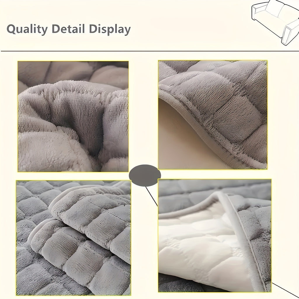 2pcs Quilted Sofa Cover, Flannel Velvet Polyester Jacquard, 450-500 g/㎡, Soft Durable Pet-friendly, Machine Washable, for Living Room Bedroom Office Home Decor