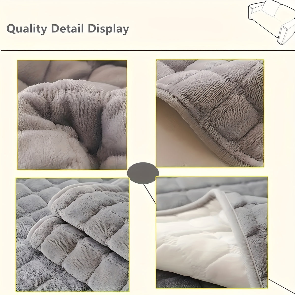 2pcs Quilted Sofa Cover, Flannel Velvet Polyester Jacquard, 450-500 g/㎡, Soft Durable Pet-friendly, Machine Washable, for Living Room Bedroom Office Home Decor