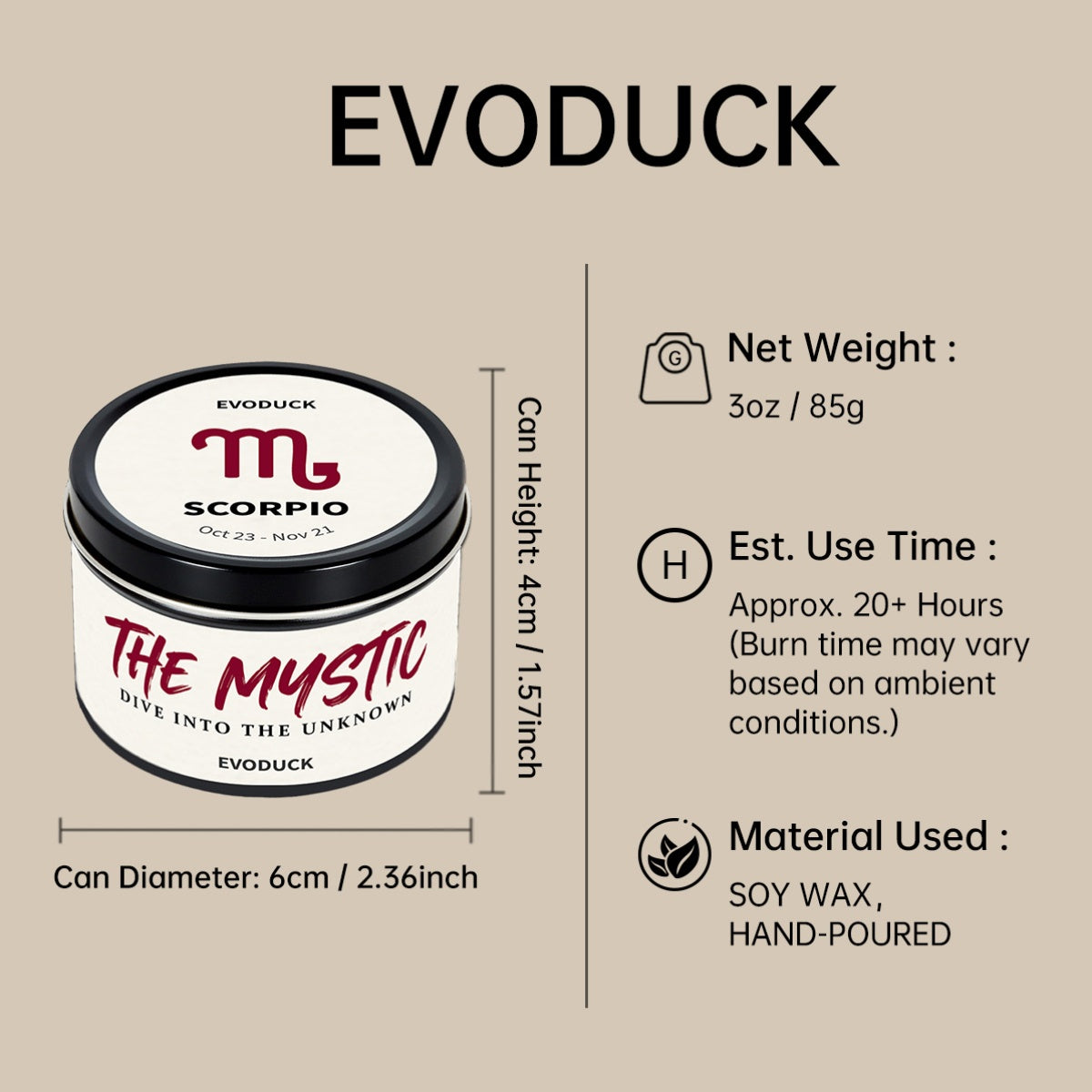 EVODUCK Scorpio Zodiac Candle with Hidden Pendant And Real Crystal Inside - Intense Scented Soy Wax for Late Night Reading Ambiance - Cool Valentine'S Day Birthday Present for Girlfriend Wife Women Lover - Spiritual Mystery Home Fragrance Gift