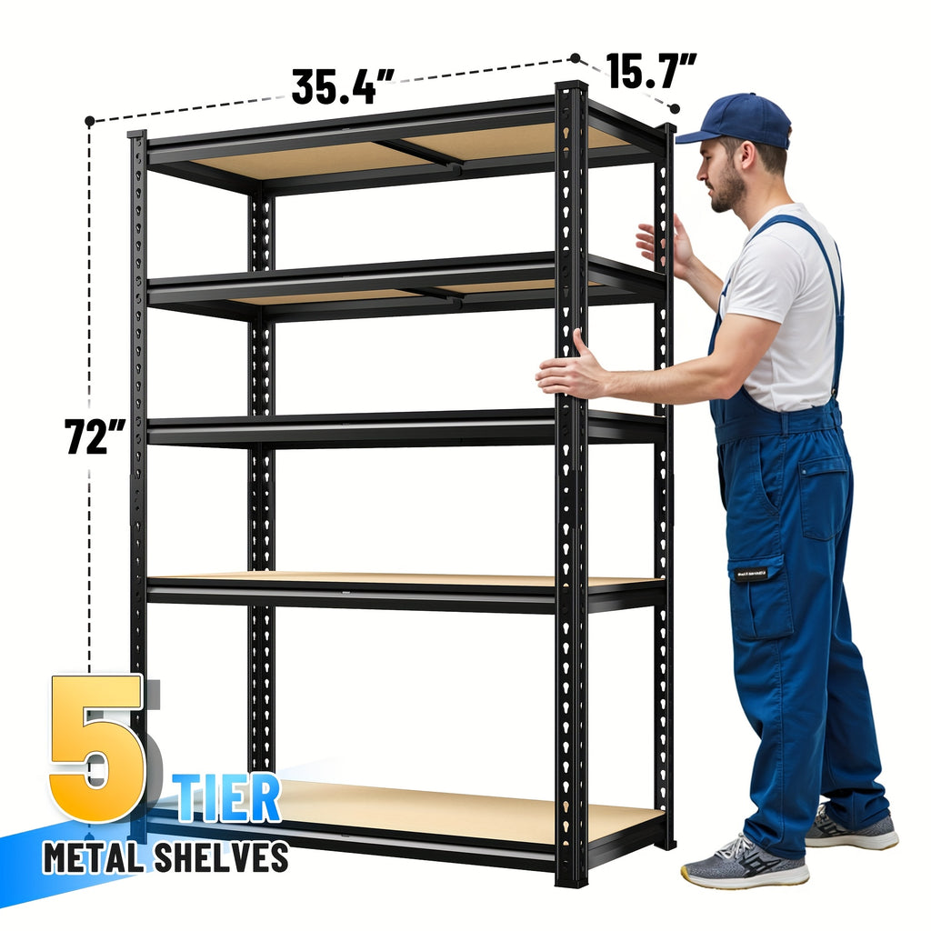 [Heavy-Duty Home Storage Shelf] 60"H Five-Tier Storage Rack, 2000LBS Capacity, Adjustable Storage Shelf, Sturdy Wooden Shelving Unit, Space-Saving Freestanding Kitchen Pantry Basement Utensil Rack, 27.6"W X 11.8"D X 60"H Practical Storage Shelf