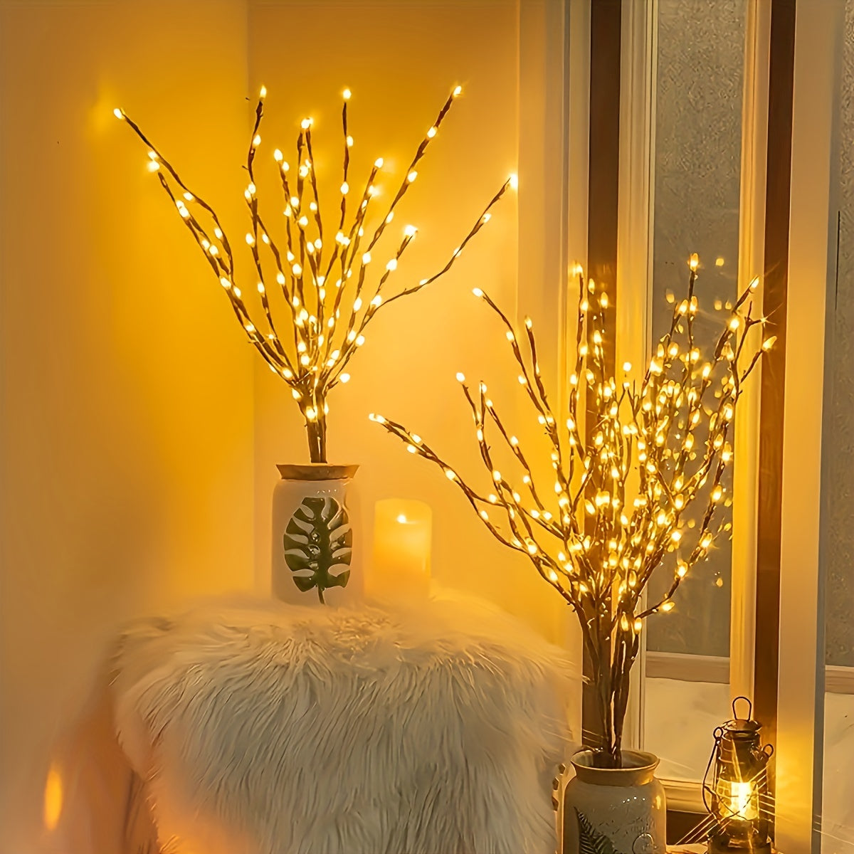 1pc 20 LED Tree Branch Lights - Decorative Indoor Lighting - Fairy Lights Designed Like Tree Branches, Perfect for Party Decorations, Eid Mubarak, Dormitory Decor, Christmas, New Year, And Home Embellishments. Batteries Are Not Included