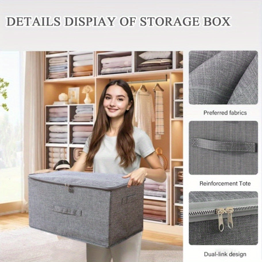 4pcs, Extra-large Foldable Cationic Storage Box, Waterproof Storage, Bed Sheet Organizers, Foldable Storage And Organization Boxsuitable For Wardrobes, Bedrooms, Kitchens, Books, Multi-functional Storage And Organization Box(dual Zippers, 3 Handles)