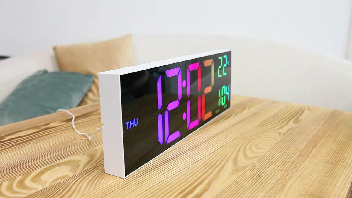 16.5'' Large Digital Wall Clock with Remote Control, Big LED/2 Alarms/8 RGB/Auto Brightness/Date/Auto DST/Temperature/Ambient Light/Dimming/Timer, Gym Clocks for Living Room, Bedroom, Office, Kitchen Home Decor, Easter Decorations, Mother's Day Gifts