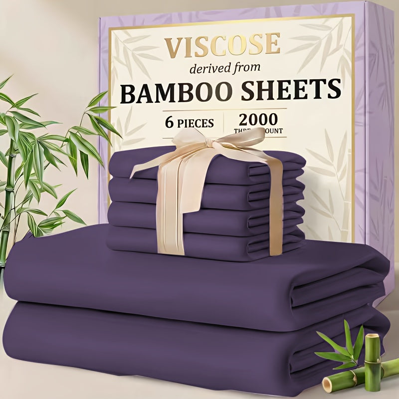4/6pcs Cooling Bamboo Sheet Sets - Queen Size Soft 2000TC Luxurious Hotel Sheets, Luxury Kids Fitted Sheet, with 16-Inch Deep Pocket, Kids Sheet & Pillowcases And Breathable Night Sweats, Suitable for All Seasons, Twin/Full/Queen/King
