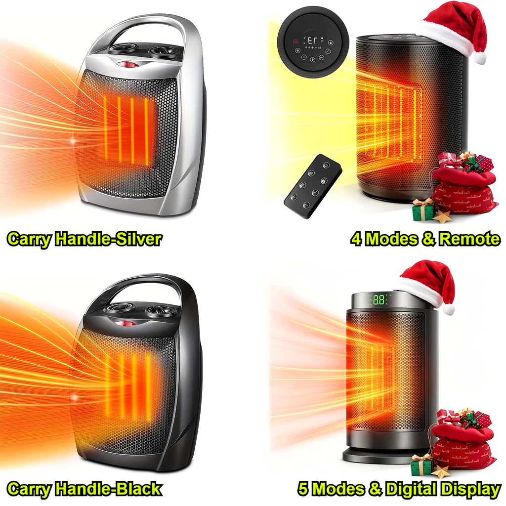 1500W/950W Ceramic Space Heater, Portable Electric Heater with Adjustable Thermostat, Heating Up to 200 Sq. Ft, 2S Rapid Heating, Compact Design, Overheat And Tip-Over Protection, for Indoor Use