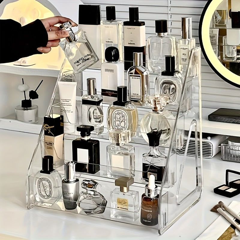 1 Set 5-Tier Clear Acrylic Perfume Storage Box, Multi-Tier Transparent Cosmetic & Skincare Organizer, Compact Countertop Display Shelf for Vanity, Stylish Lightweight Sturdy Perfume Cabinet, Vanity Tray, Home Storage for Beauty Enthusiasts