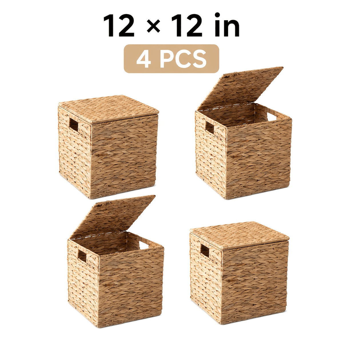 2pcs/4pcs Hyacinth Wicker Baskets Woven Baskets for Storage Baskets for Shelves Water Hyacinth Wicker Storage Basket Square Cub Natural Rattan Basket for Towels, S, Magazines and Kitchen Organizati, Shelf Baskets
