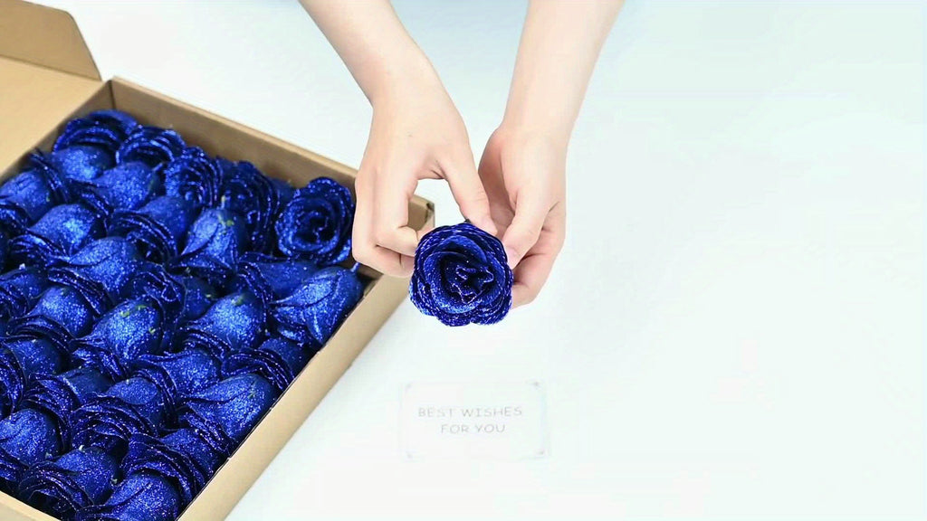 24/36pcs Simulation Flash Rose Bouquet Fake Flower Rose Delicate Beautiful Bouquet Eternal Shiny Artificial Roses Suitable for Dating, Engagement, Wedding, Anniversary, Holiday Decorations Blue/ Purple/ Red
