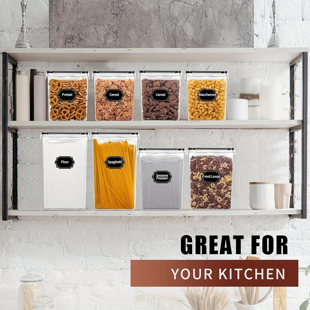 Skroam Large Airtight Food Storage Containers With Lids, 10 Pack Cereal Containers Storage Set - BPA Free Pantry Organizers And Storage For Flour, Sugar & Rice With Measuring Cup, Labels & Marker