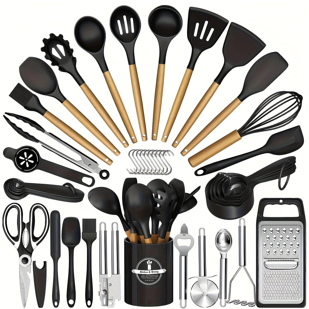 37/44pcs Complete Silicone Kitchen Cooking Utensil Set, Ultra Cost-Effective All-In-One Kitchen Gadgets, High Heat Resistant Non-Stick Cookware Tools, Dishwasher Safe, Ideal for Cooking Beginners And Kitchen Enthusiasts, Perfect Holiday Gift
