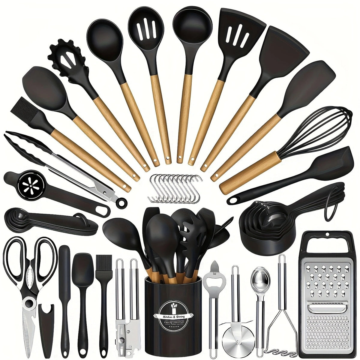 37/44pcs Complete Silicone Kitchen Cooking Utensil Set, Ultra Cost-Effective All-In-One Kitchen Gadgets, High Heat Resistant Non-Stick Cookware Tools, Dishwasher Safe, Ideal for Cooking Beginners And Kitchen Enthusiasts, Perfect Holiday Gift