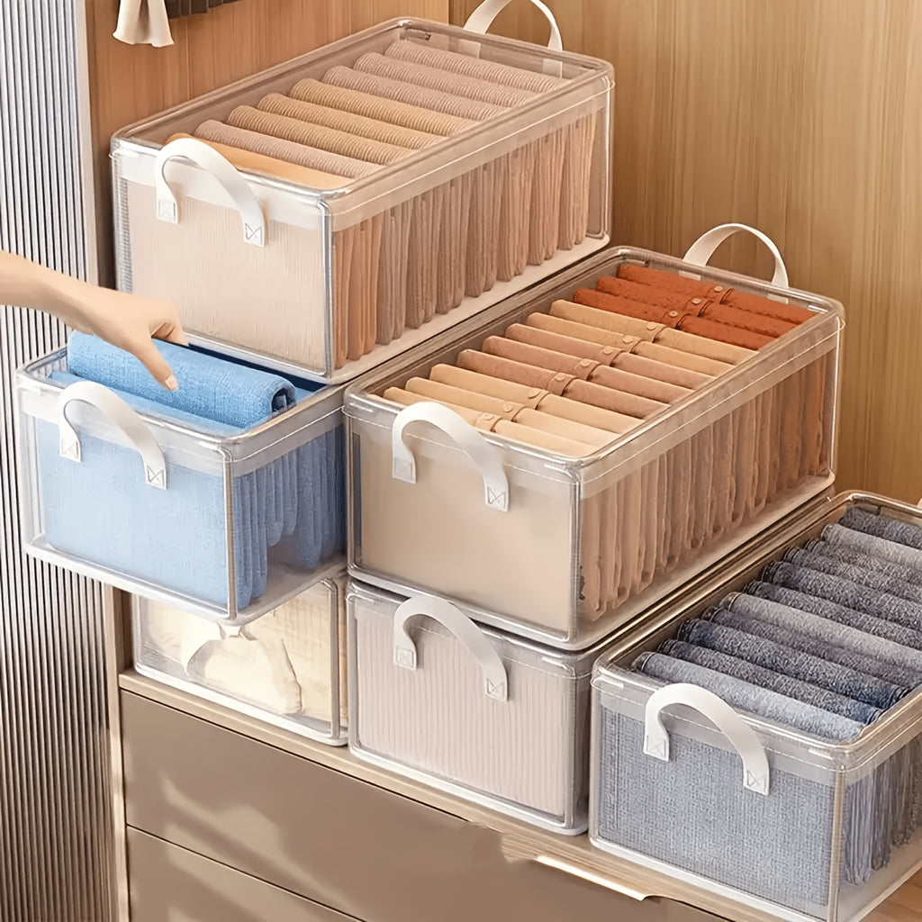 Steel Frame Storage Boxes 6 Pack, Transparent Foldable PVC Closet Organizers with Handles for Clothes, Blankets, Cosmetics and Wardrobe Storage