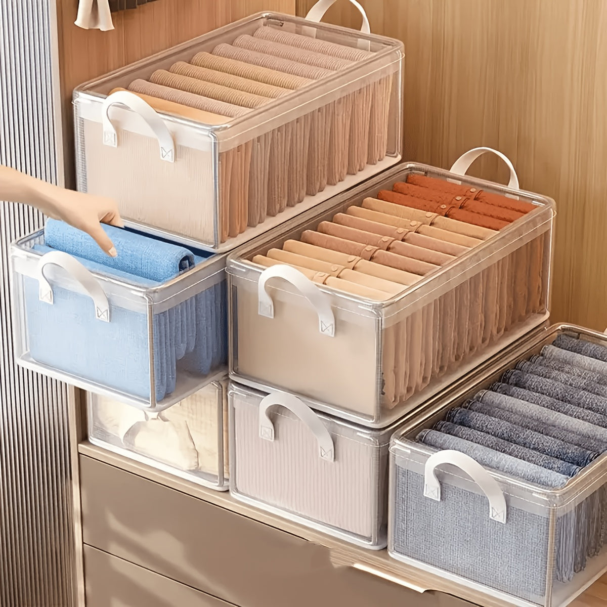 6pcs Storage Box, Stackable Steel Frame Wardrobe Storage Box, Transparent Foldable PVC Storage Box - Suitable for Clothes, Blankets, and Cosmetics - Waterproof and Washable Storage and Organization, Under Bed Storage, Storage Box, Under-Bed Storage