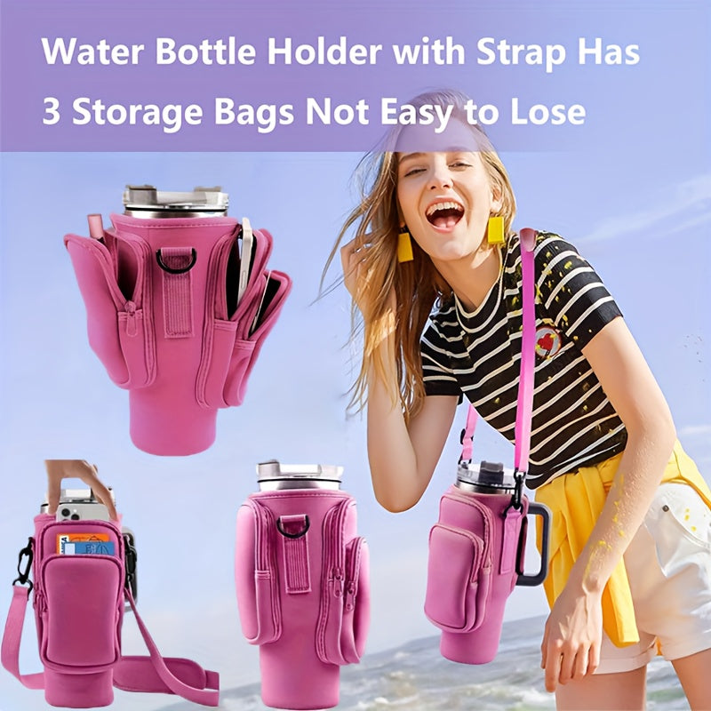 A Water Bottle Organizer With A Phone Pocket, Suitable For Men And Women, Can Accommodate A 40 Oz Stainless Steel Mug. The Adjustable Pouch Makes It A Perfect Gift Or Water Bottle Accessory For Stainless Steel Water Bottles