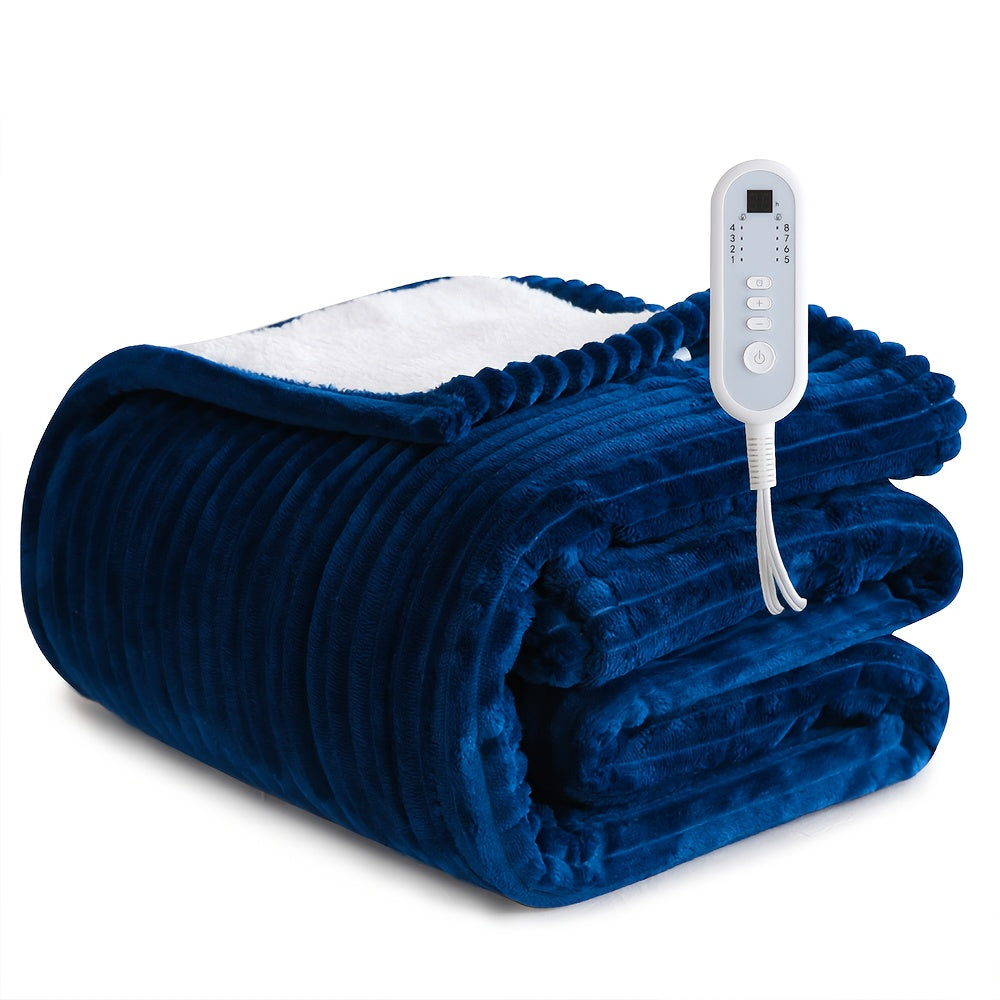 Extra Large Flannel And Electric Blanket with Time And Temperature Control, 10 Hour Auto-Off, 8 Temperature Levels, Queen/King Two Controllers, Throw/Twin/Full with 1 Controller, Machine Washable, PTC+NTC Overheat Protection