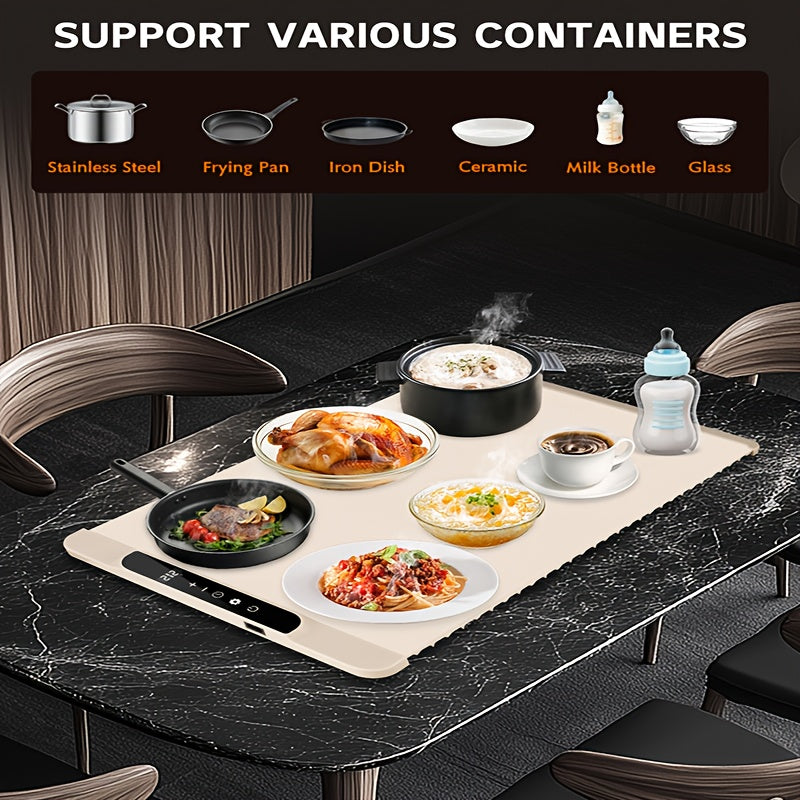 Food Warming Pad, Made Of Silicone, with 3 Temperature Levels And 6-hour Timing Function, Electric Heating Pad with Full Surface Rapid Heating Function, Foldable Food Warming Tray for Buffet Party Kitchen Countertop