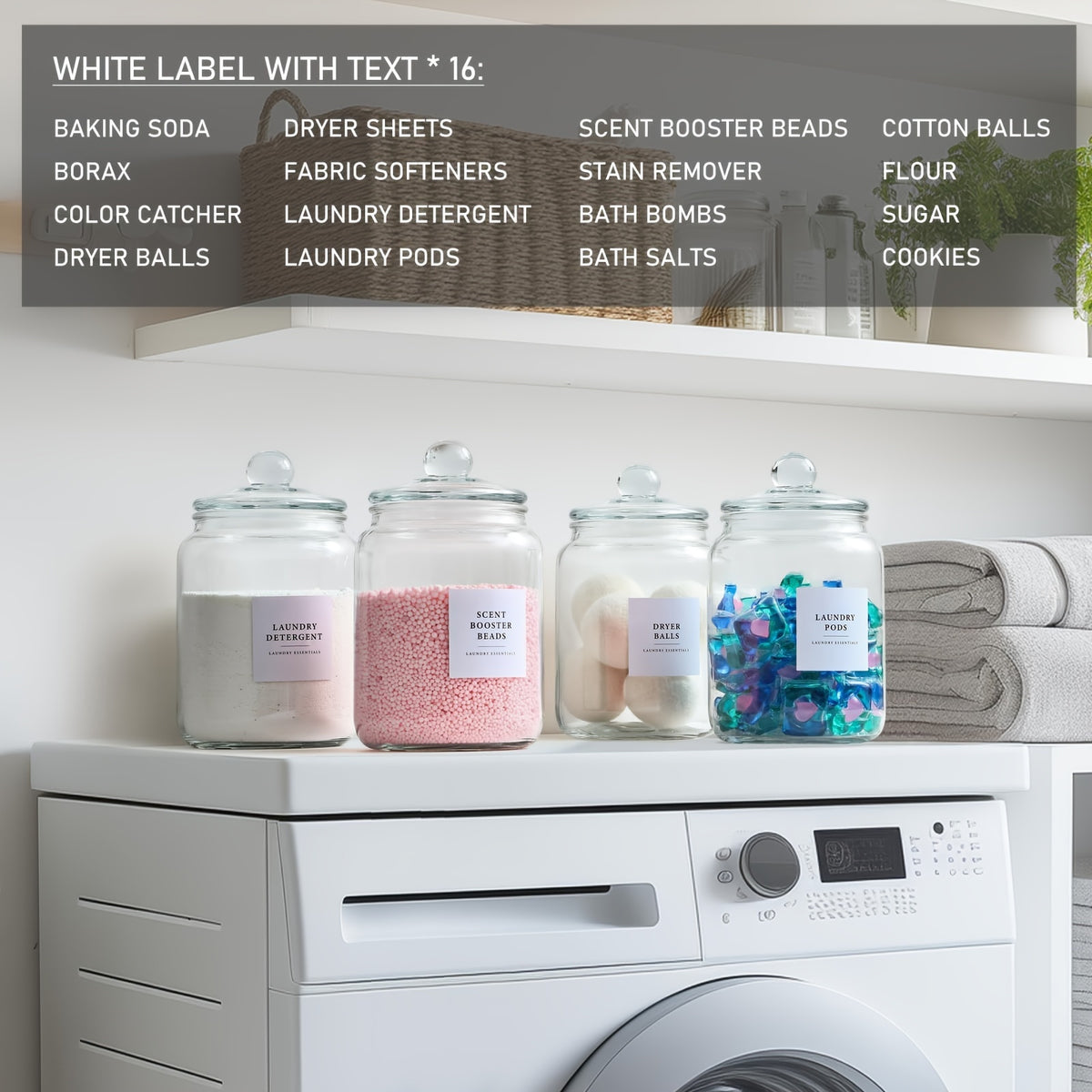 Glass Jars with Airtight Lids And Labels, Half Gallon Storage Containers with Spoons for Laundry Detergent, Pods, Scent Booster Beads, 1 2 3 4 Pack, Canisters