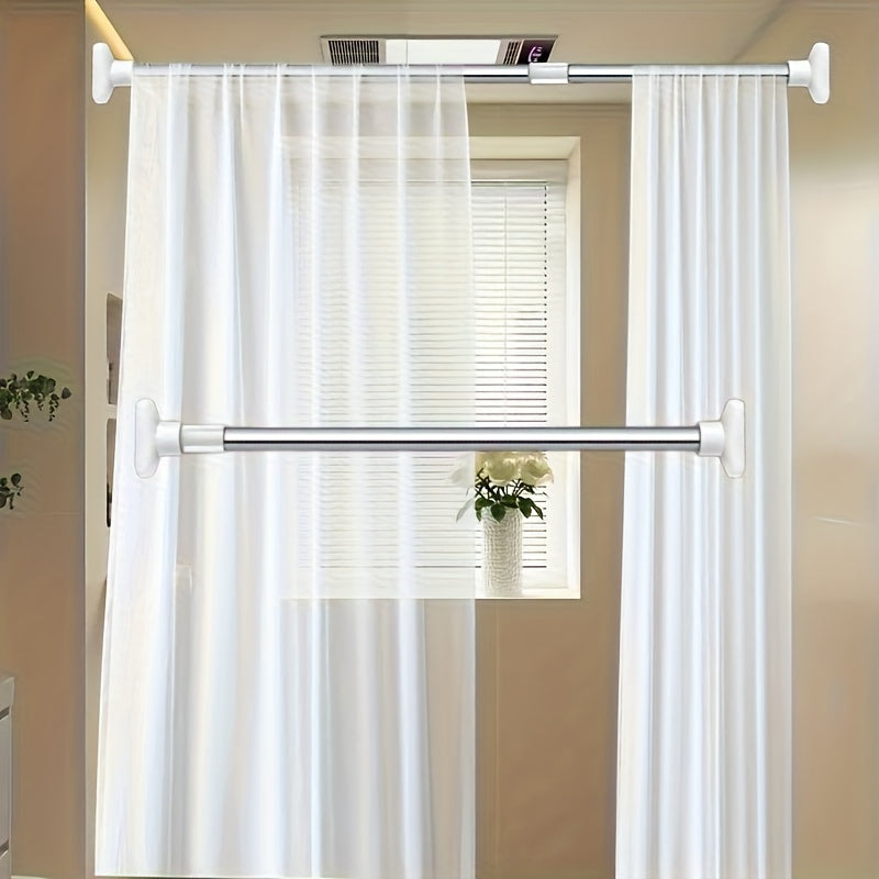 1pc Adjustable Retractable Clothes Hanger - Durable Metal Construction, with Shower Curtain, Door Hook, Wardrobe Support, And Household Clothes Hanger, Wall-Mounted Installation, Home Organization | Modern Clothes Hanger Design | Adjustable Length