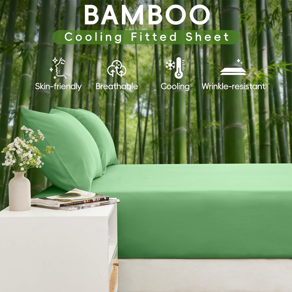 [Deep Sleep] 4/6pcs Bamboo Bed Sheet Set, Luxury Soft & Cooling Sheet Set For Hot Sleepers, 5 Star Hotel Experience Bed)Child Sheets Sets Deep Pocket Up To 16"Breathable Bedding For Room, Hotel 2200TC Bedding Sheets Queen Bed Sheets W/ Random Color