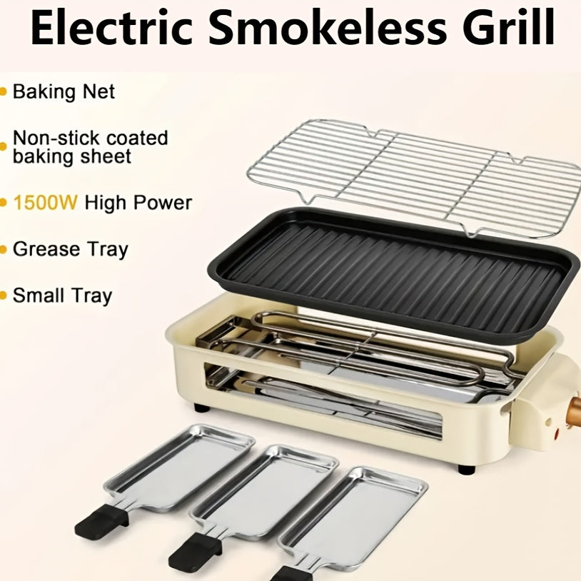 Electric Smokeless Grill Indoor BBQ Grill & Griddle with Non-Stick Removable Plate, Portable Suitable for, Dishwasher Safe, 1500W Fast, 304 Stainless Plate & Hot Pot, Gifts for Christmas, Compact for Small Spaces