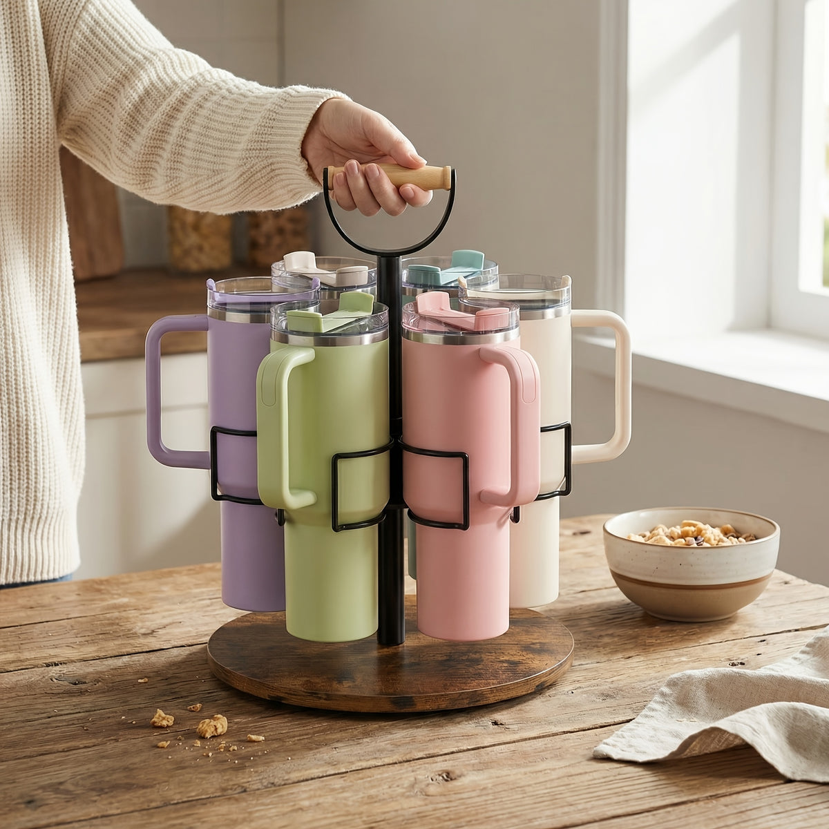 Rotatable Cup Holder, Water Bottle Organizer for Tumbler with Handle, Kitchen Organizers And Storage for Cup Additions, Organizer for Cups